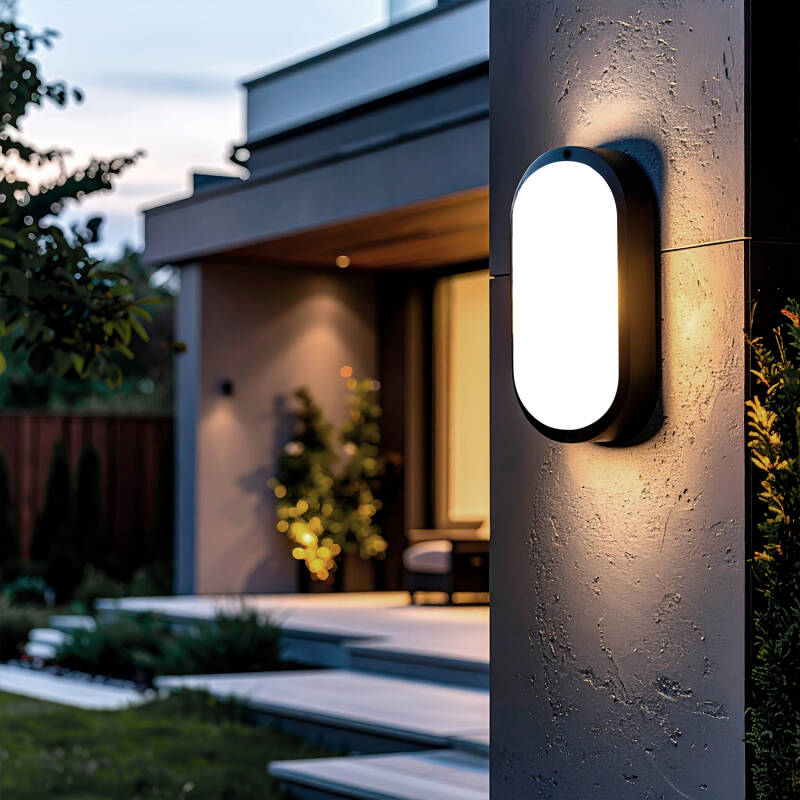 Image of Black 15W Oval Hublot Outdoor LED Surface Panel IP65 85x173 mm