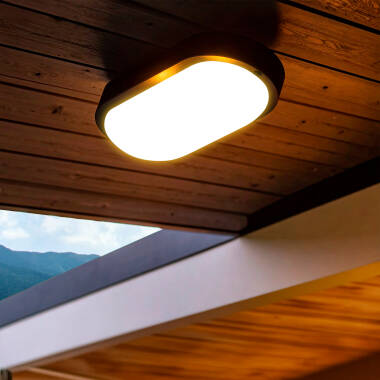 LED-Deckenleuchte 25W Oval für Aussen 96x198 mm IP65 Hublot Schwarz