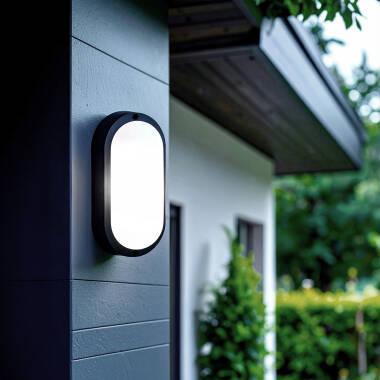 LED-Deckenleuchte 25W Oval für Aussen 96x198 mm IP65 Hublot Schwarz