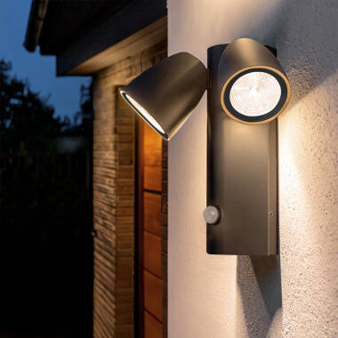 Bild von LED Wandleuchte Außen 12W Aluminium mit Bewegungssensor PIR Abel Zwei Strahler