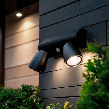 LED Wandleuchte Außen 12W Aluminium mit Bewegungssensor PIR Abel Large zwei Strahler