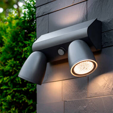 Bild von LED Wandleuchte Außen 12W Aluminium mit Bewegungssensor PIR Abel Large zwei Strahler