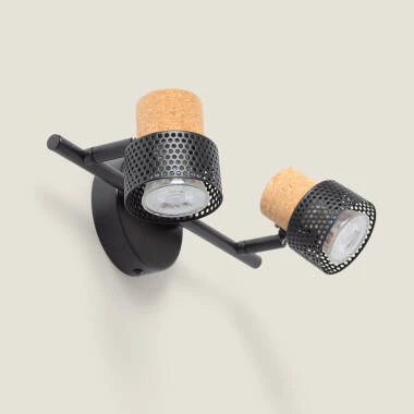 Lampada da Parete Metallo e Sughero Due Faretti Liksy