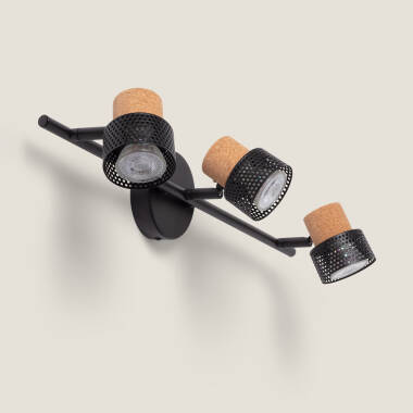 Wandleuchte aus Metall und Kork Drei Spots Liksy