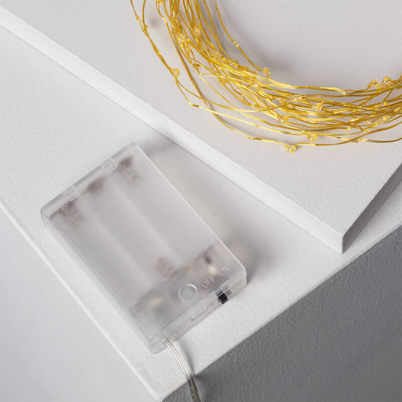 Immagine di Ghirlanda Filo Metallico LED Oro con Batteria 10m 