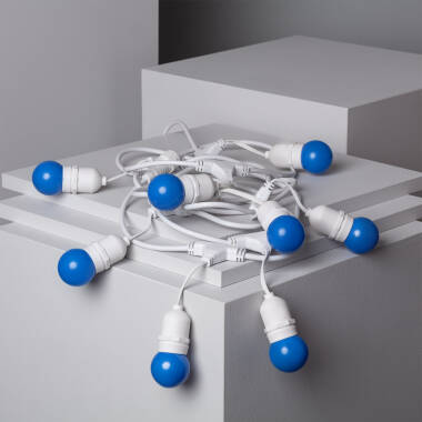 Kit Waterdichte Slinger 5.5m Wit + 8 LED Lampen E27 G45 3W met Kleuren.