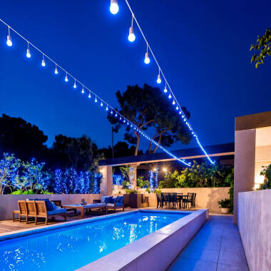 Bild von Set Girlande Waterproof 5.5m Weiss+ 8 LED-Glühbirnen E27 G45 3W Farbig