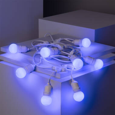 Bild von Set Girlande Waterproof 5.5m Weiss+ 8 LED-Glühbirnen E27 G45 3W Farbig