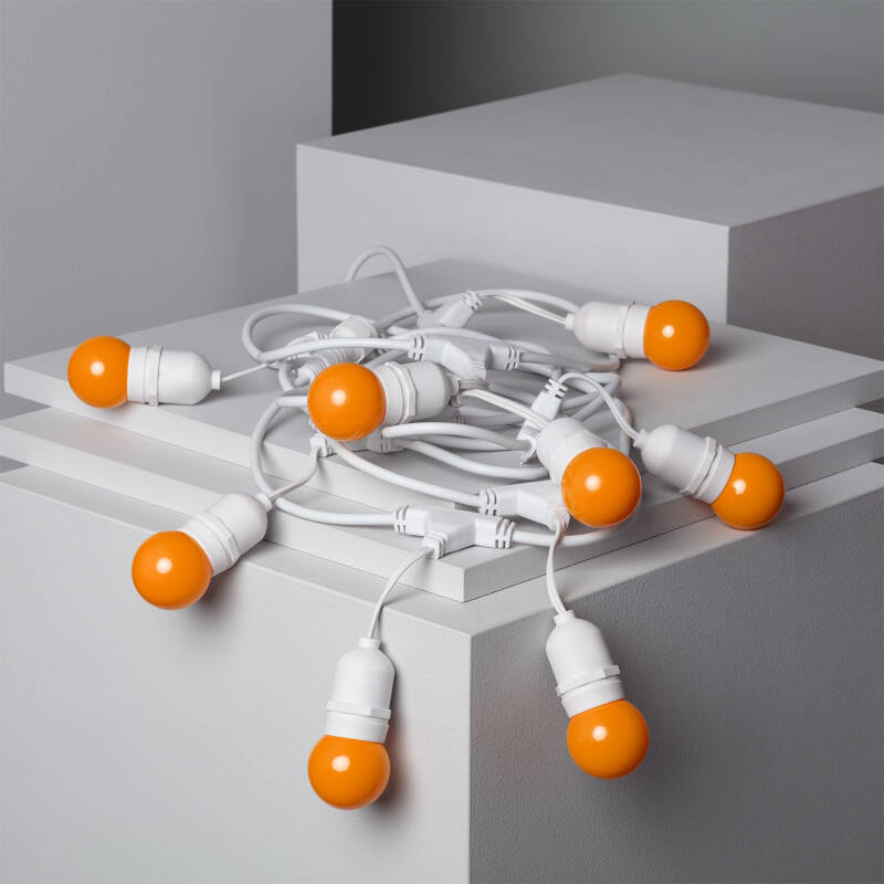 Bild von Set Girlande Waterproof 5.5m Weiss+ 8 LED-Glühbirnen E27 G45 3W Farbig