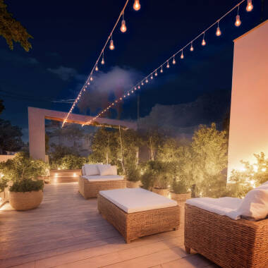 Bild von Set Girlande Waterproof 5.5m Weiss+ 8 LED-Glühbirnen E27 G45 3W Farbig
