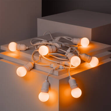 Bild von Set Girlande Waterproof 5.5m Weiss+ 8 LED-Glühbirnen E27 G45 3W Farbig