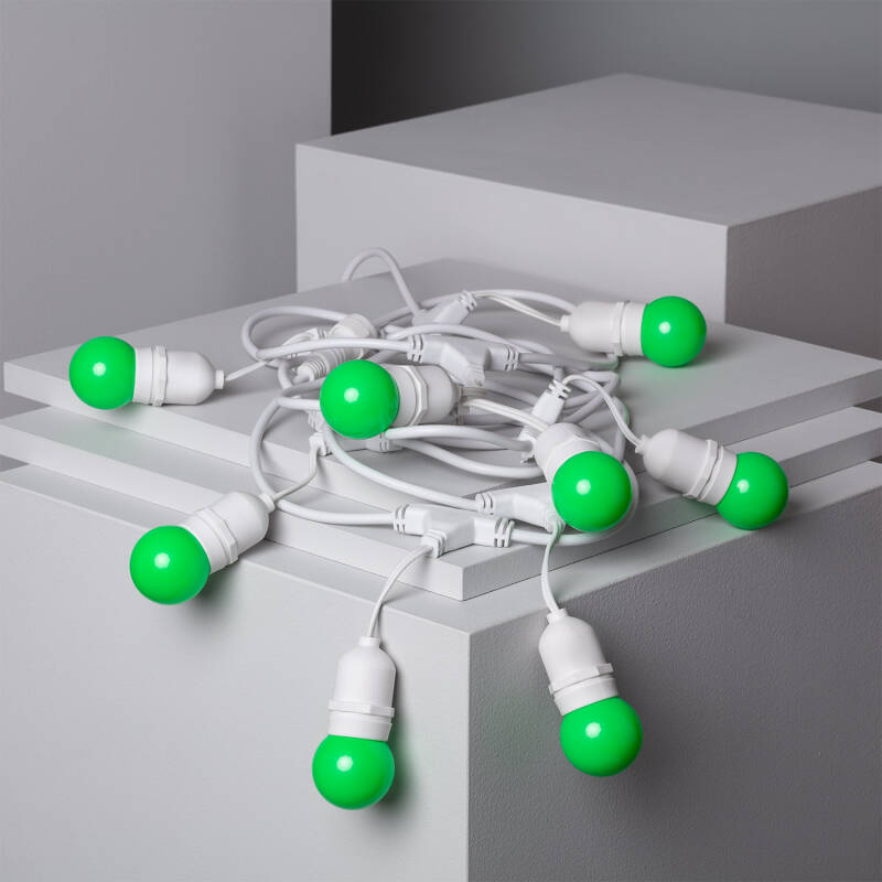 Bild von Set Girlande Waterproof 5.5m Weiss+ 8 LED-Glühbirnen E27 G45 3W Farbig