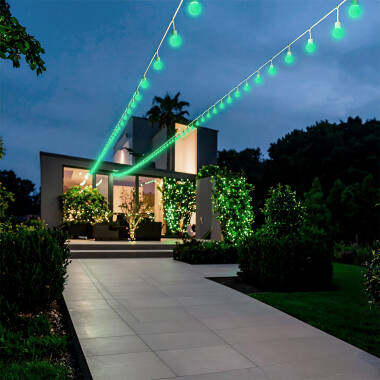 Bild von Set Girlande Waterproof 5.5m Weiss+ 8 LED-Glühbirnen E27 G45 3W Farbig