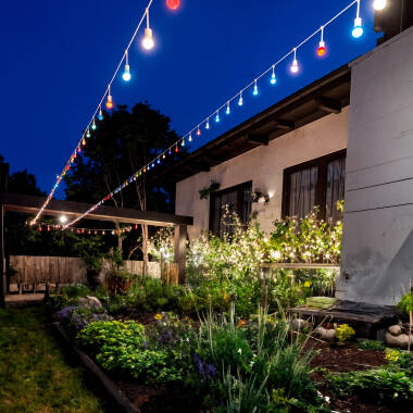 Bild von Set Girlande Waterproof 5.5m Weiss+ 8 LED-Glühbirnen E27 G45 3W Farbig