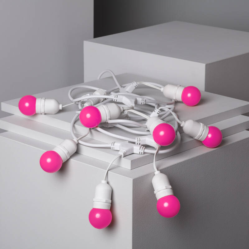 Bild von Set Girlande Waterproof 5.5m Weiss+ 8 LED-Glühbirnen E27 G45 3W Farbig