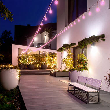 Bild von Set Girlande Waterproof 5.5m Weiss+ 8 LED-Glühbirnen E27 G45 3W Farbig