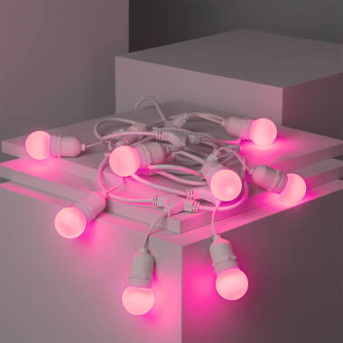 Bild von Set Girlande Waterproof 5.5m Weiss+ 8 LED-Glühbirnen E27 G45 3W Farbig