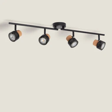 Lampada da Soffitto Metallo e Sughero Quattro Faretti Liksy