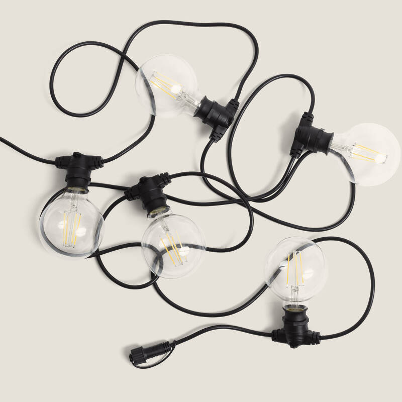 Afbeelding van Kit Lichtslingers Outdoor IP44 5m Zwart + 5 LED Lampen Filament LED B22 6W G95