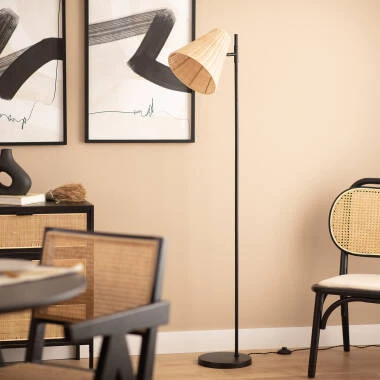 Stehlampe aus Metall und Rattan Cesto