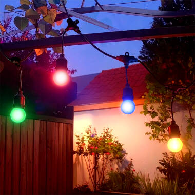 Bild von Set Girlande Waterproof 5.5m Schwarz + 8 LED-Glühbirnen E27 G45 3W Farbig