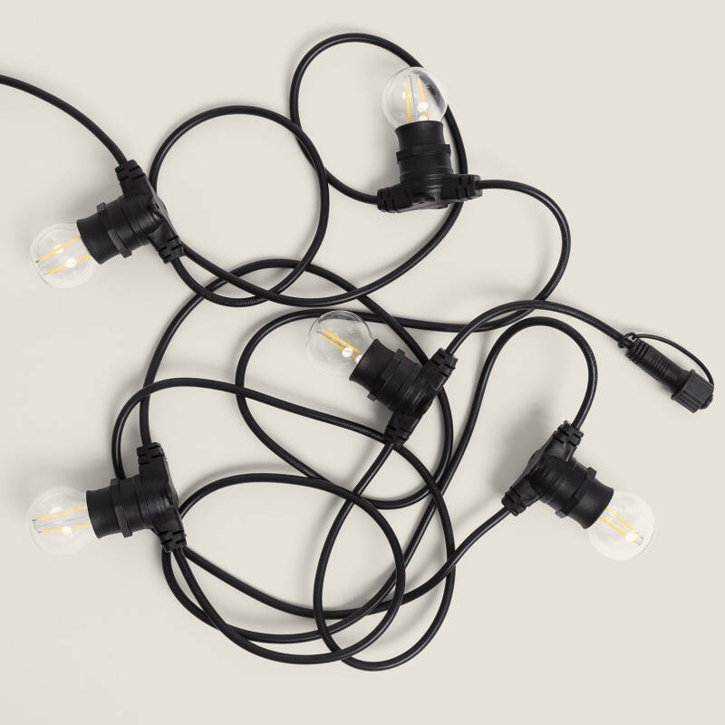 Bild von Set Lichterkette Außen IP44 5m Schwarz + 5 LED Glühbirnen Filament B22 2W G45