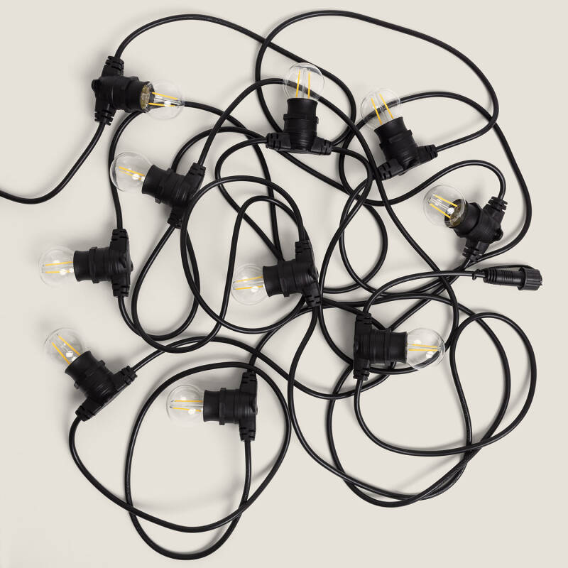 Bild von Set Lichterkette Außen IP44 10m Schwarz + 10 LED Glühbirnen Filament B22 2W G45