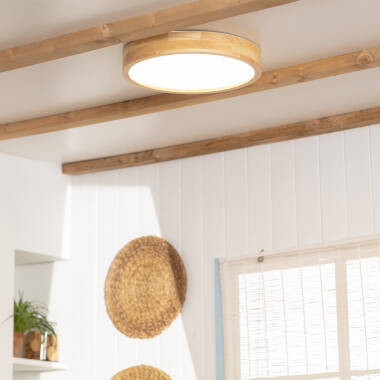 Afbeelding van Plafondlamp LED 20W Rond  Hout Ø400 mm CCT Selecteerbaar Kayu