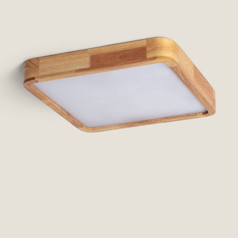 Obrázek Přisazené Stropní Čtvercové 20W LED Svítidlo Kayu ze Dřeva CCT dle Výběru 400x400mm