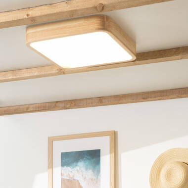 Obrázek Přisazené Stropní Čtvercové 20W LED Svítidlo Kayu ze Dřeva CCT dle Výběru 400x400mm