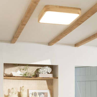 Obrázek Přisazené Stropní Čtvercové 20W LED Svítidlo Kayu ze Dřeva CCT dle Výběru 400x400mm