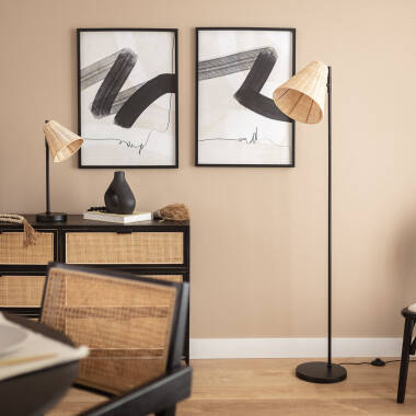 Image of Cesto Metal & Rattan Table Lamp 