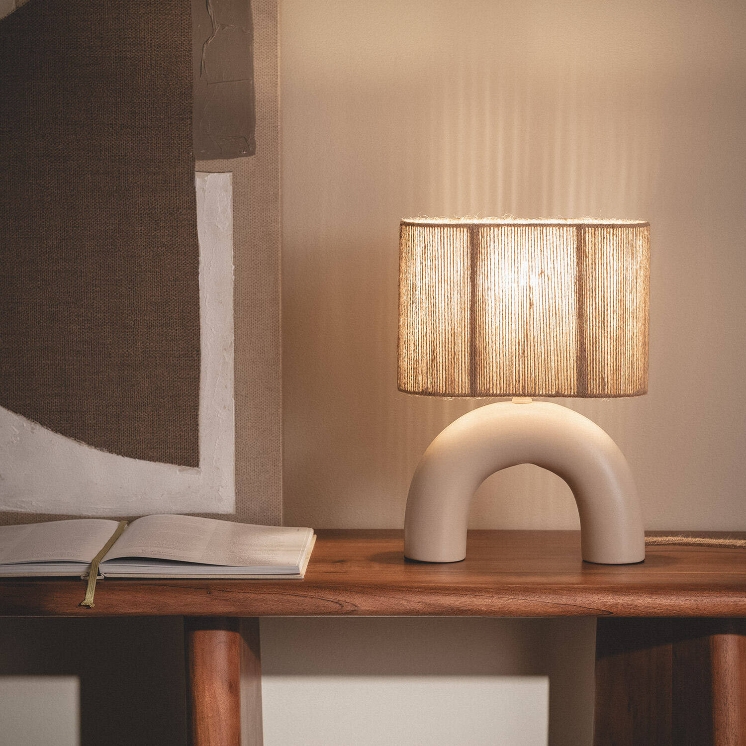 Lampa Stołowa Ceramika i Naturalny Sznurek Callie