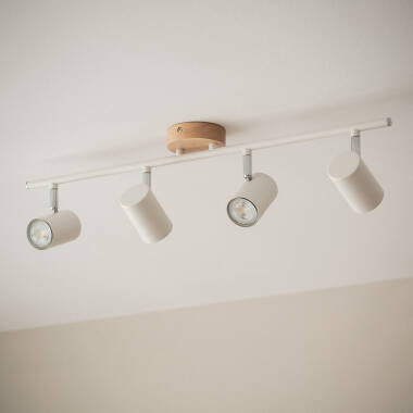 Albus 4 Spotlights Wood and Metal Adjustable Ceiling Lamp