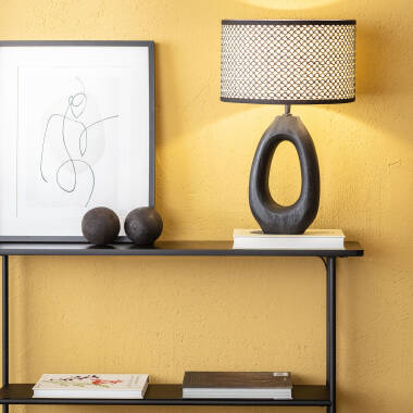Darshan Wooden Table Lamp in Black ILUZZIA