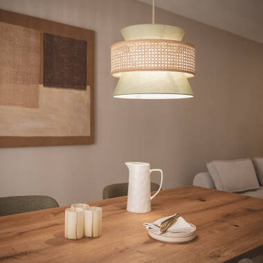 Pendelleuchte aus Rattan und Stoff Chulu