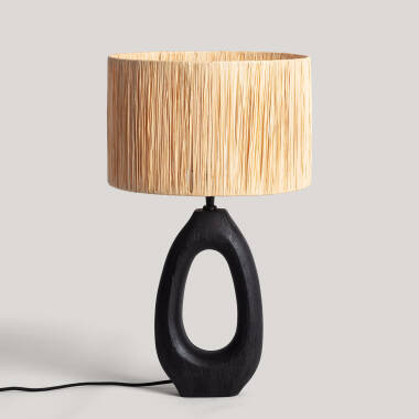 Darshan Wooden Table Lamp in Black ILUZZIA