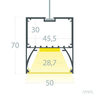 Profilo in Alluminio Sixe a Sospensione con Coperchio Continua Per Striscia LED fino a 22mm