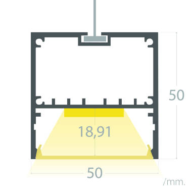 Profilé Aluminium Sixe Suspension avec Capot Continu pour Ruban LED jusqu'à 45 mm