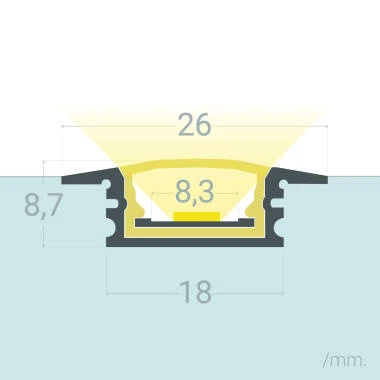 Profilé Aluminium Étanche IP65 Encastré 2 m pour Rubans LED jusqu'à 8 mm