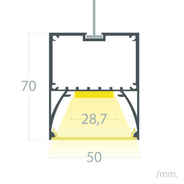 Aluminiumprofil Sixe Oberfläche und Aufhängung mit durchgehender Abdeckung für LED Streifen bis 22mm