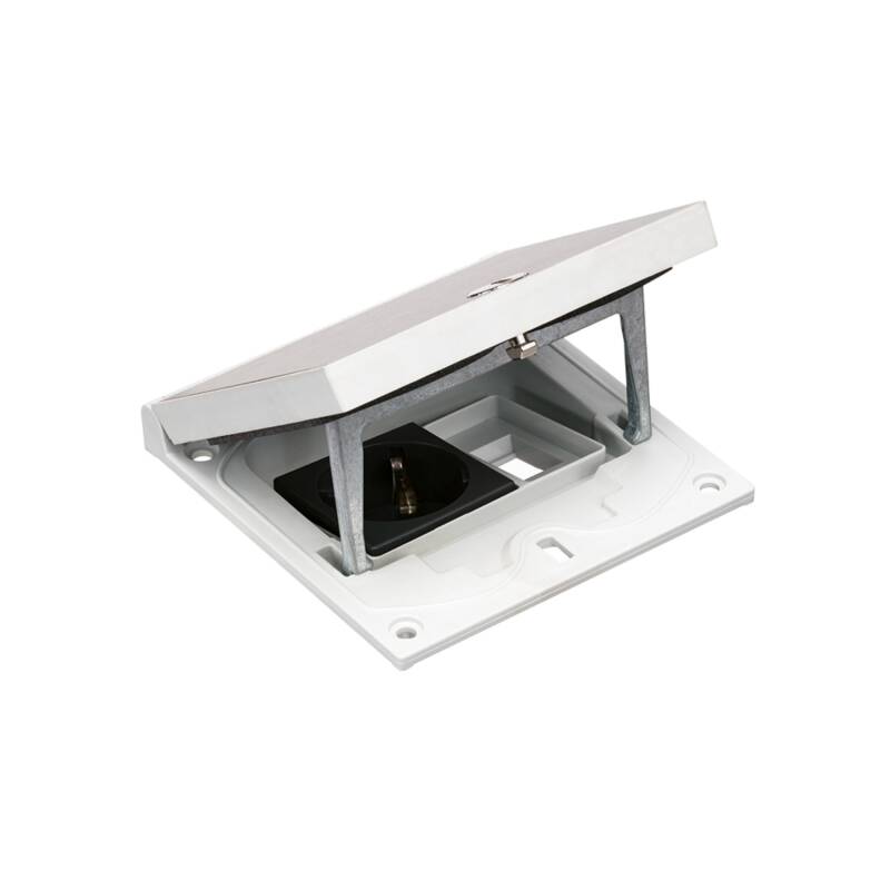 Afbeelding van IP66 Mechanisme Houder  met Handmatige Vergrendeling en Schuko Stekker Basis voor RJ45 Keystone RVS SIMON K45 KFH111/72
