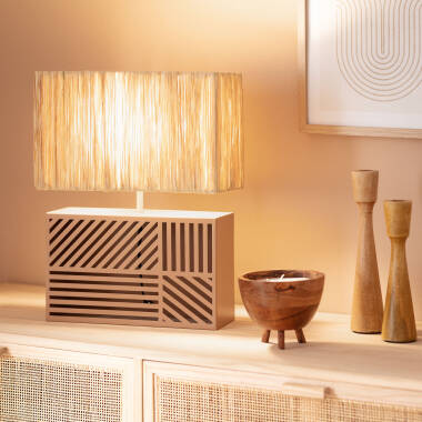 Tischlampe Metall und Raffia Cartago