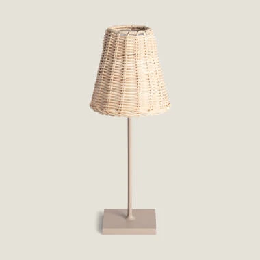 Lampa Stołowa LED Przenośna Zewnętrzna z Baterią USB Ładowalną Aluminium i Rattan Medinilla