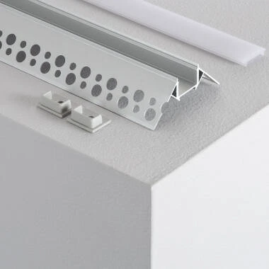 Profilo Alluminio Incasso in Cartongesso Angoli Convessi per Striscia LED fino a 8mm con Coperchio Continuo