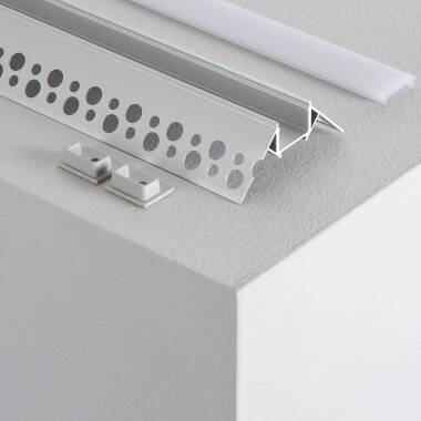 Plaster-in Recessed Outside Corner Aluminium Profile with Continuous Cover for LED Strip up to 8mm