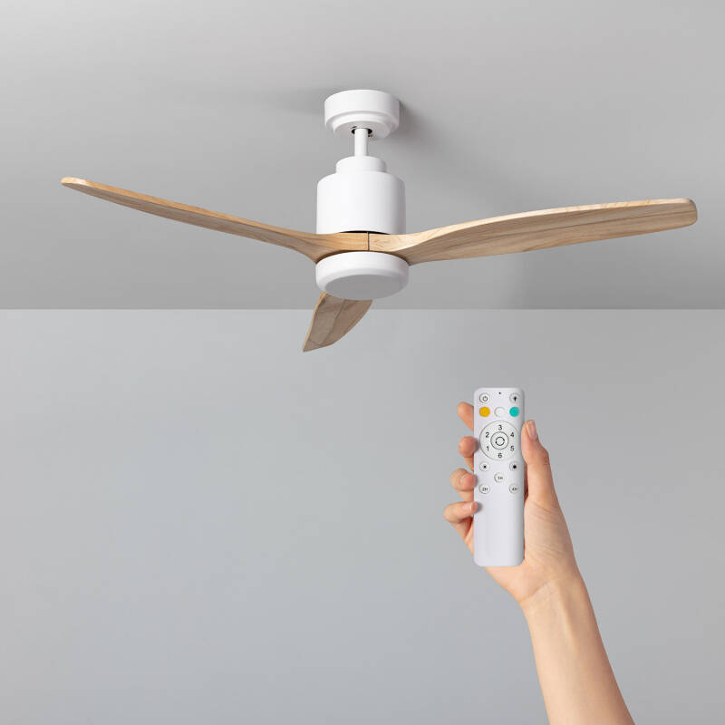 Immagine di Ventilatore da Soffitto Esterni Mersin Bianco Legno 132cm Motore DC