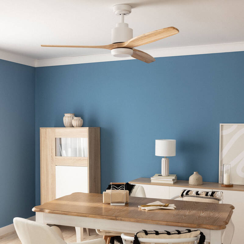 Immagine di Ventilatore da Soffitto Esterni Mersin Bianco Legno 132cm Motore DC