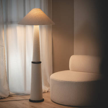 LED Stehlampe aus Holz und Stoff Lombe