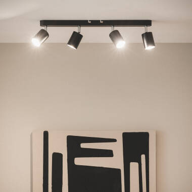 Immagine di Lampada da Soffitto Orientabile Metallo 4 Faretti Albus Black Large 